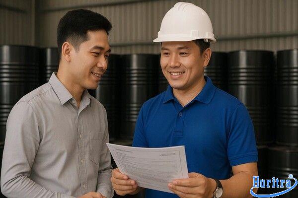 Nhân viên Nhựa Đường Hương Giang tư vấn chọn nhựa phuy 60/70 cho khách hàng