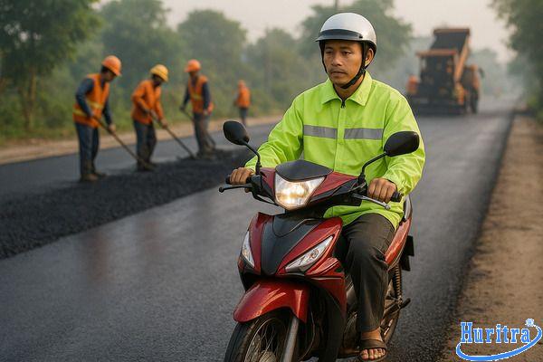 Mẹo tránh nhựa đường bắn lên quần áo khi đi qua công trình