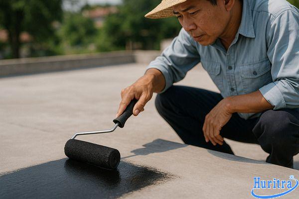 Quét lớp lót primer trước khi thi công chống thấm bằng nhựa đường