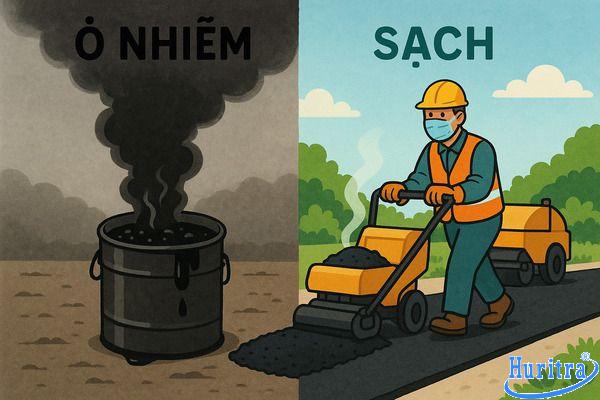 So sánh ảnh hưởng môi trường giữa hắc ín và nhựa đường.