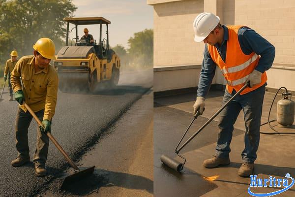 Ứng dụng nhựa đường trong thi công đường, sân bay và chống thấm dân dụng.