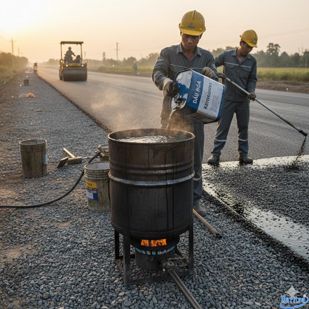 Dầu hỏa hoạt động như một dung môi hòa tan, làm cho nhựa đường ở dạng lỏng