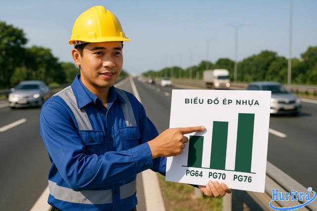 Kỹ sư kiểm tra tiêu chí chọn mác PG cho tuyến đường.