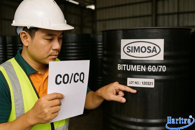 Kiểm tra CO/CQ và mã lô giúp xác nhận nhựa đường Simosa chính hãng.