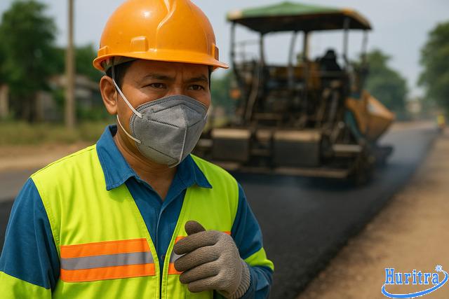 Mùi nhựa đường có độc không? Giải thích rõ và cách tự bảo vệ 12 Người thi công cần đeo khẩu trang than hoạt tính để giảm phơi nhiễm hơi nhựa đường.