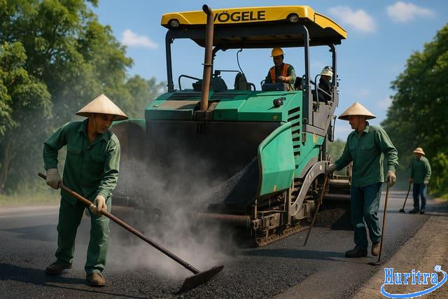 Máy rải giúp tạo lớp BTN đều và đúng chiều dày.