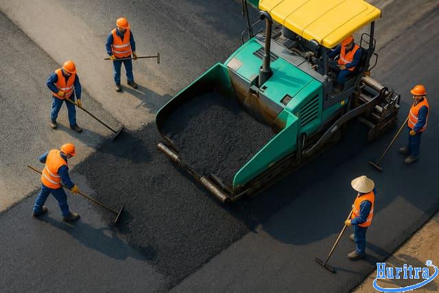 Quy trình thi công bê tông nhựa nóng gồm 6 bước tiêu chuẩn.