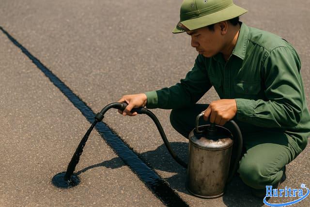 Tưới tack coat giúp tăng liên kết giữa lớp cũ và lớp mới.