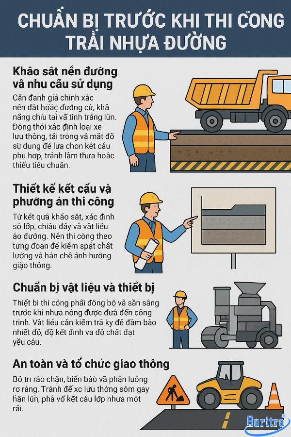 Hướng dẫn thi công trải nhựa đường chi tiết nhất 10 Chuẩn bị đúng ngay từ đầu quyết định trực tiếp đến độ bền, chi phí và hiệu quả